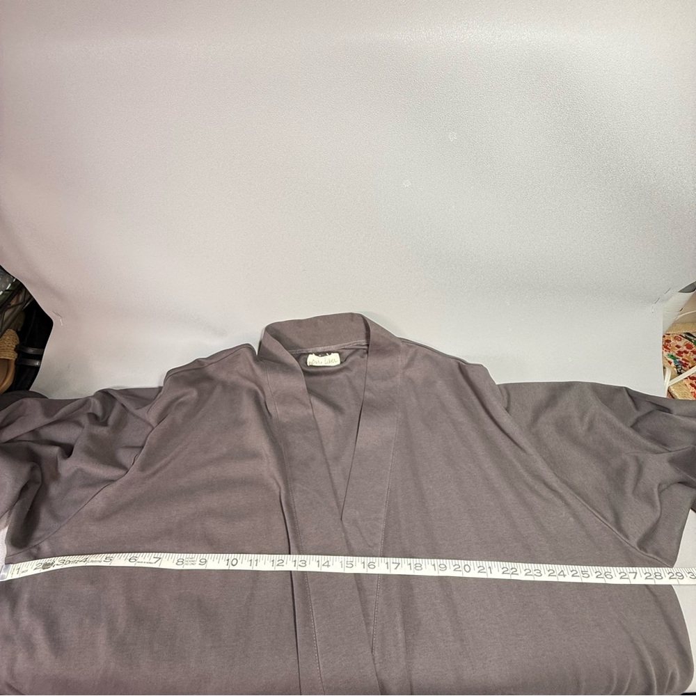 PURE FIBER Gray 100% Organic Cotton Knit Robe with Attached Belt - Picture 8 of 11